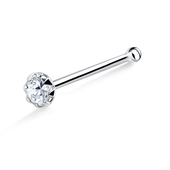 Small Rhinestone Prong Set Silver Bone Nose Stud NSKD-686